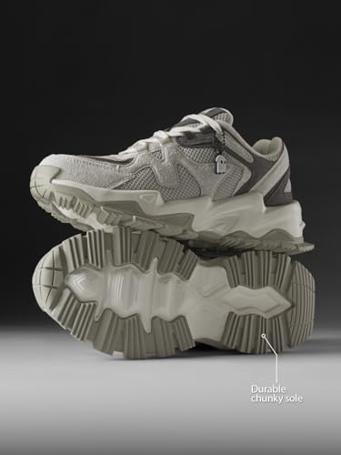 Image of The Souled Store Fumes NX: Sage Men and Boys Low Top Sneakers Green and Off White Streetwear Chunky Trainer Breathable Mesh Cushioned Midsole Durable Sole Lace Up Lightweight Padded Collar