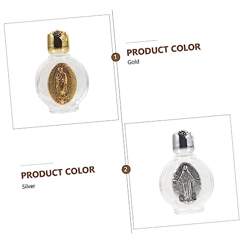 VILLCASE Embossed Glas Weihwasserflaschen 2 Stück-Pack Leere Dekorative Behälter mit Veredeltem Design für Taufe Hochzeit Reisen