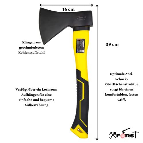 Foto von Xforst Axt, Universalaxt, Beil 800g 40,5cm. Mit Glasfaserstiel und Klinge aus gehärtetem Stahl. Nach Deutscher DIN Norm 5131 und TÜV/GS. Modell X-UF800 (B-Ware: neu mit minimalen optischen Fehlern)