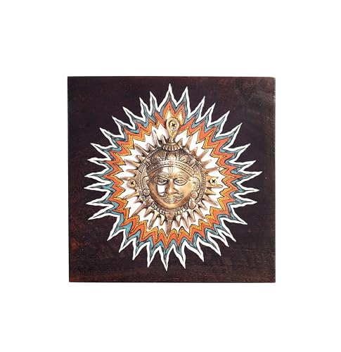 Image of Surya-I Wall decor frame with beautiful Brass Sculpture of Surya Dev | Handcrafted Wall Art for Home Decor & Office Spaces