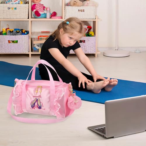 Sac de danse ballet fille rose grand volume avec bandoulière et motif brodé classique - 5