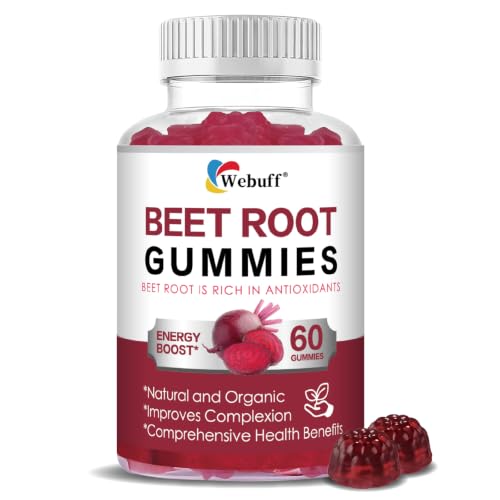 Webuff Beet Root Gummies Sugar Free Beet Root Extract Pomegranate & Grape Seed Extract for Antioxidant Promoting Nitric Oxide Energy Level Suport with Vitamin B12
