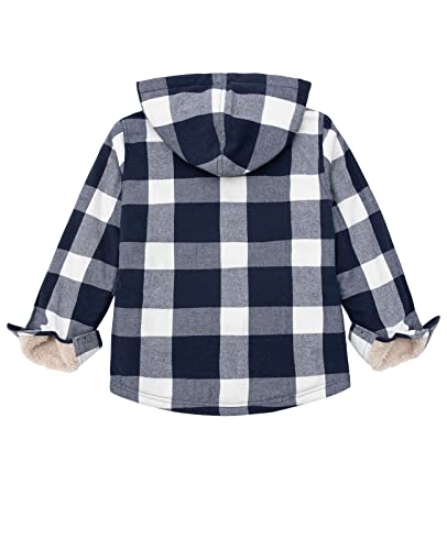 Image of ZENTHACE Boys Sherpa Fleece Lined Flannel Plaid Button Down Shirt Jacket,Hooded Flannel Shirt with Hand Pockets