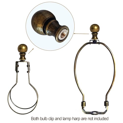 Image of Lamp Finials 2 Pack, 1 /4-27 Thread Antique Brass | Solid metal antique brass finish. Includes nut cap & harp adapter. For table lamps, floor lamps, home lighting. Easy install.