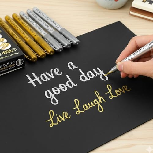 Image of JOUET Metallic Marker Pens Set of 4, Gold & Silver Water-Based Fine Tip Markers, Waterproof & Low Odour, Craft Pens for Paper, Glass, Wood and Metal