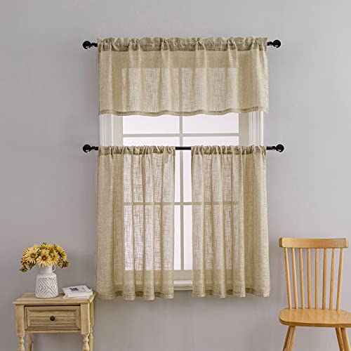 Beda Home Linen Textured Curtain Valance For Kitchen Living Room; Light Filtering Farmhouse Short Valance Topper For Small Window Living Room Privacy Added Rod Pocket Design (Taupe, 52Wx18L - 1Pc) #TOP5