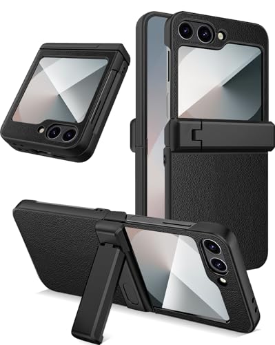 NINKI Etui do Samsung Galaxy Flip 7 Slim Case, wbudowana ochrona na zawiasach, ochrona ekranu odporna na zarysowania, ukryta podpórka, antypoślizgowy skórzany tył, twarda obudowa z poliwęglanu do Flip
