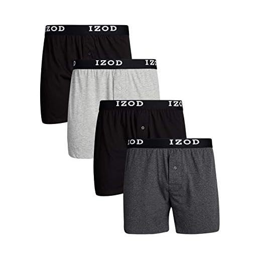IZOD Mens Cotton Knit Boxers 4-Pack, Black/Grey 2, Size Large