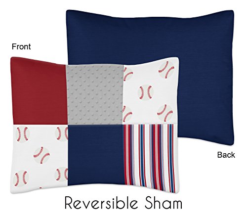 Sweet Jojo Designs Red, White And Blue Baseball Patch Sports Boy Twin Kid Childrens Bedding Comforter Set - 4 Pieces - Grey Patchwork Stripe #TOP1