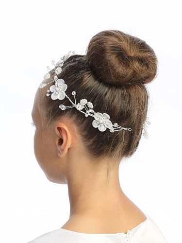 Swea Pea & Lilli Headband for Communion - Head Pieces for First Communion Flower for Girls White Holy 1st Headpiece Pearls Crown - Velos de Primera Comunion2
