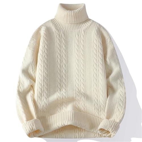 Men's Retro Turtleneck Long Sleeve Sweater Solid Color Loose Casual Knitted Pullover3