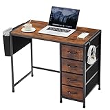 TOPFRESH Fabric Desk with Drawers - 36' Wide, Headphone Hooks & Storage Bag - Compact Brown Office Desk for Small Spaces