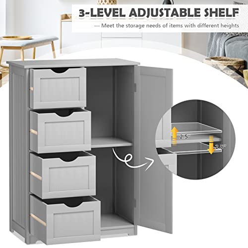 Tangkula Bathroom Floor Cabinet, Free Standing Storage Cabinet With 4 Drawers & Single Door, Adjustable Shelf, Multipurpose Storage Organizer For Home Office, 22 X 12 X 32 Inches (Grey) #TOP6
