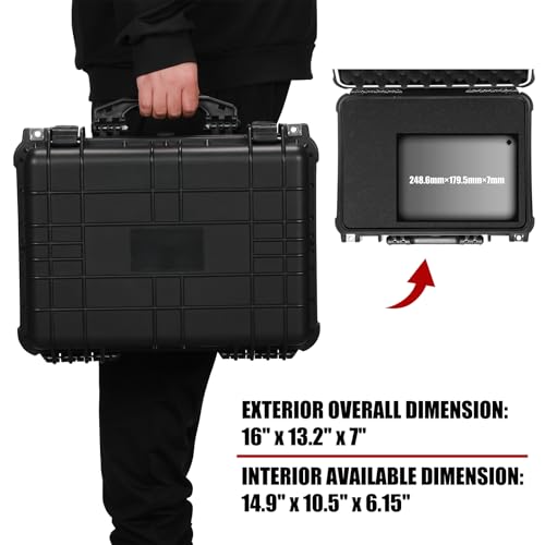 Image of Mayouko 16 inch Waterproof Plastic Toolbox with Foam Insert, 16 inch x 13.2 inch x 7 inch, IP67 Lockable Storage Box, Customizable Foam, Shockproof Hard Case Weatherproof Container, Protective Hard Camera Case