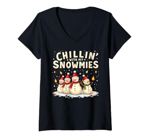 Mujer Chillin' with My Snowmies Cute Snowflake Christmas Cheer Camiseta Cuello V