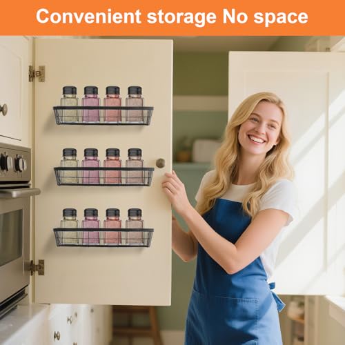 3 Pack Spice Rack Wall Mounted, Spice Racks for Inside Cupboard, Cabinet Door Spice Rack, Seasoning Organizer, Spice Shelf with 4 Removable Hhooks, Adhesive & Screw Mount (No Spice Jars Included) - Image 6