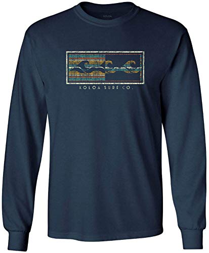 Koloa Surf Company Mens Three Waves Logo Long Sleeve Cotton T-Shirt-4XL-Navy/c