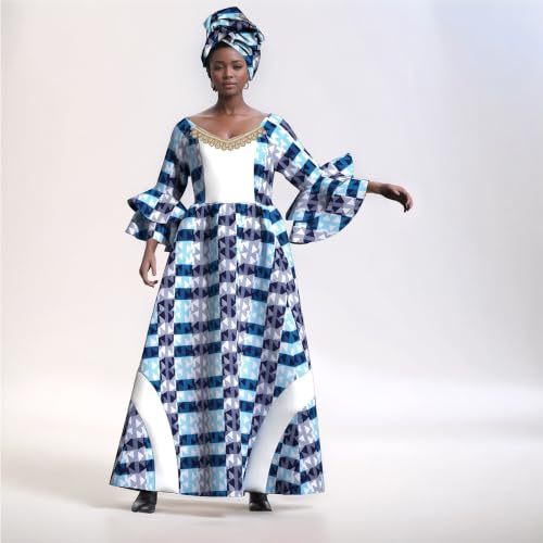 Image of iooiooi Womens African Print Party Maxi Dress Ankara Long Dress & Headwrap