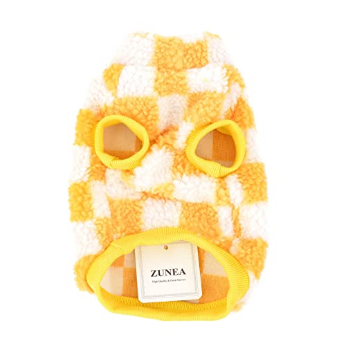 Zunea Fuzzy Dog Jumper for Small Dogs Warm Fleece Winter Jacket Coat Plaid Puppy Clothes Fluffy Pullover Sweater Coat Soft Pet Apparel for Dogs Girl Boy Chihuahua Yorkie Cat Yellow S - Image 3