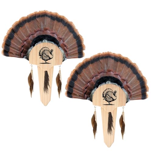 2 Pack Turkey Fan Mount Kit Wooden Wall Mounted Turkey Fan Mounts Plaque Carved Natural Oak Turkey Beard Mounting Kit Universal Hunting Trophy for Home Decor