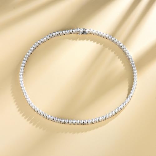 Elegant Dainty Pearl Choker Necklace for Women, Minimalist Tennis Style Pearl Collar, Bridal Statement Jewelry Gift3
