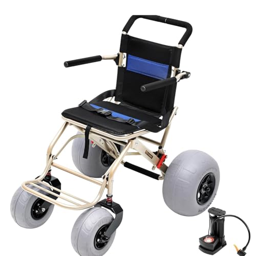 Sedia A Rotelle Pieghevole Ad Autospinta Per Adulti Da 100 Kg, Sedia A Rotelle Da Spiaggia Per Tutti I Terreni, Pneumatici A Palloncino Da 30,5 Cm X 23,8 Cm Per Sabbia Soffice, Facilmente Smontabile