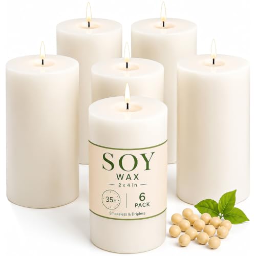 Soy Pillar Candles 6 Pack White Non-Toxic Unscented Candles for Home Decor