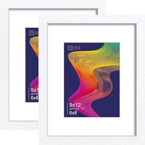 Image of VCK 9x12 Frame 2 Pack, White Wood, 6x8 Mat, Glass, for Picture, Photo