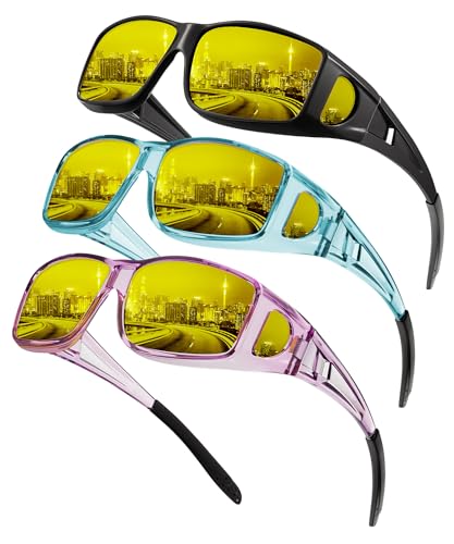 KALIYADI Night-Vision-Glasses Fit-Over-Glasses Wrap-Around Glasses: Night Vision Glasses Anti Glare HD Polarized for Driving