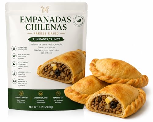 Empanadas Chilenas Freeze-Dried, Filled with Ground Beef, Onion, Egg and Olive, Gluten Free, High Protein, 3.17 oz, 3 Units