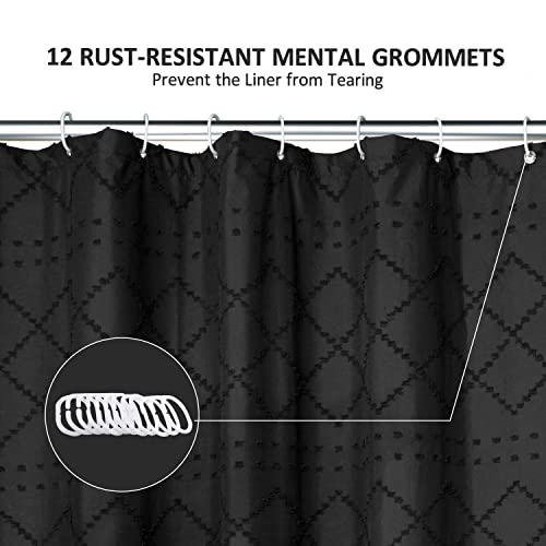Siiluminisoy Black Extra Long Boho Shower Curtain Woven Fabric Shower Curtain 72' X 84' Tufted Chevron Striped Textured Modern Farmhouse Minimalist Bathroom Shower Curtain #TOP5