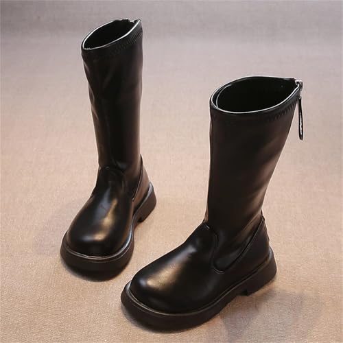 Girls High Top Riding Boots Solid Color Back Zipper Chunky Heel Knee High Boots Fashion Combat Shoes2