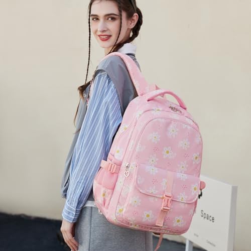 Image of Leaper Women Floral Laptop Backpack Water-resistant College Bags Travel Backpack Flower Daypack Fits 15.6 Inch Laptop Pink