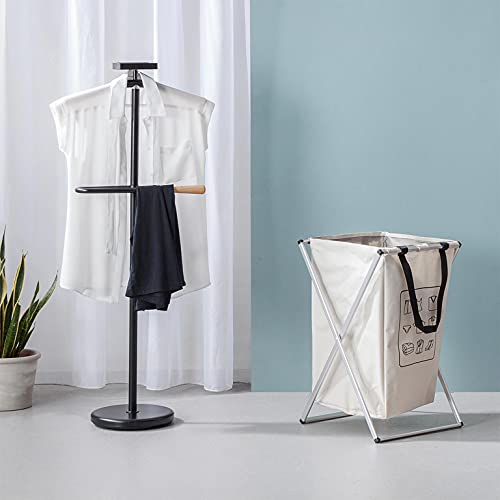 Versa Cham Moderner und multifunktionaler Herrendiener mit 2 Haken oder Aufhängern für Männer- oder Damenkleidung, Maßnahmen (H x L x B) 108 x 44 x 25 cm, Metall, Farbe: Schwarz und Holz