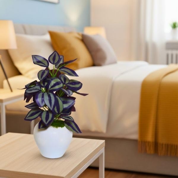 Image of fancymart Artificial Plant Leaves in Apple Pot (30 cm Height) | Small Potted Plant for Office Desk | Home Decor for Living Room | Cafe & Restaurant Table Decoration
