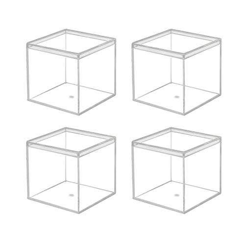 dedoot Clear Acrylic Plastic Square Cube, 4 Pack Small Plastic Storage Box with Lid, 2.2x2.2x2.2 Inch /55x55x55mm Square Clear Containers Box for Candy Pill and Tiny Jewelry