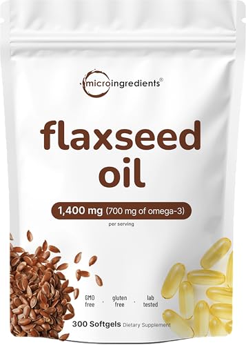 Flaxseed Oil 1400mg Softgels, 300 Counts | w/ 700mg ALA Omega 3, Cold Pressed, Rich in Fatty Acids, Alpha Linolenic Acid, Support Heart Health & Immune System | Non-GMO, No Gluten - 300 Servings