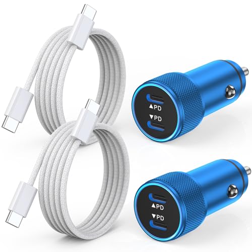 Cargador de coche para iPhone 16 de carga rápida PD3.0 puerto dual USB C con cable de nailon C a C