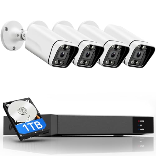 VORGUT Sistema de cámara de seguridad 4K, 4 cámaras PoE con cable de 8 MP para seguridad del hogar al aire libre, NVR de 8 canales con disco duro de 2 TB para grabación 24/7, sistema de vigilancia
