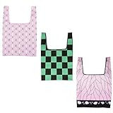 Maxer Japanese Anime Shopping Bags Reusable Grocery Tote Bags 3 Pack XLarge 50LBS Recycling Bags X-Large