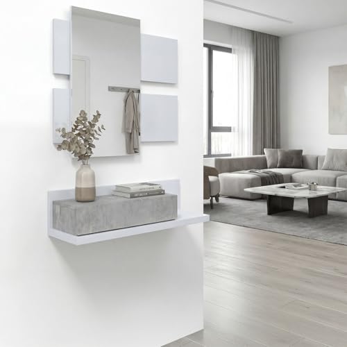 Recibidor con espejo y cajón mueble de entrada blanco artik Milo 5