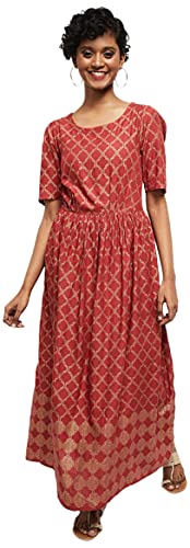 Image of Max Women's Rayon Printed Round Neck Ethnic Maxi Dress Ankle Length