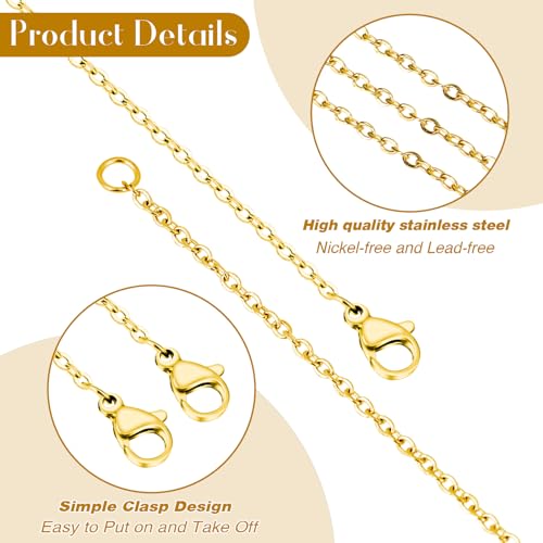 Miniatura 5 de 10 Cadenas Doradas De Acero Inoxidable, Cadena De Eslabones De 45 Cm, Con Cierre De Mosquetón, Cadena De Cable A Granel, Cadena De Bordillos, Cadena De Serpiente Para Manualidades, Colgantes, Pulseras