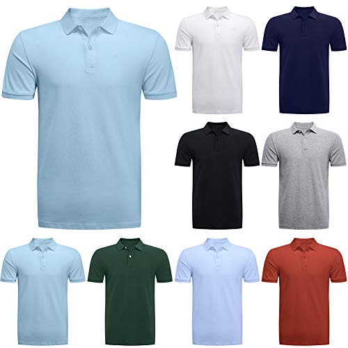 Hombre Manga Corta Polos 100% Algodón Casual Camiseta Golf Tenis Camisas Liso Azul Claro Tamaño:XL Cover