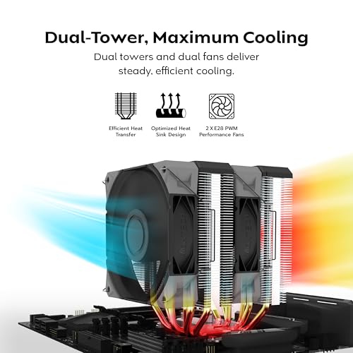 Image of MONTECH NX600 Dual-Tower CPU Air Cooler with 6 Heatpipes & Premium Top Cover | 28mm E28 PWM Premium Fan | Soldered Copper Base | Superior Heat Dissipation | All Intel & AMD Socket Support | Black