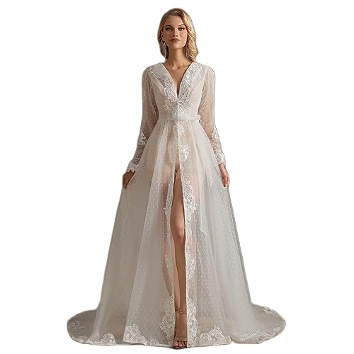 ruthyuexin Tulle Bridal Jacket Long Sleeves Wedding Coat Sweep Train Wraps  Bolero Lace Wedding Robe Shrugs (S, ivory) at Amazon Women's Clothing store