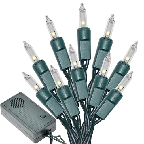 Holiday Essence 140 Clear Musical Christmas Lights Plays 25 Classic Music Songs 8 Function Chaser Green Wire 31.2 Ft Wire Length Indoor String Lights 2 Space Between Bulbs UL Listed