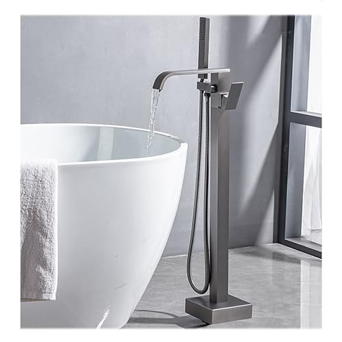 WRJAHCG Cascada Suelo Bañera Exenta Grifo,Rotación De 360° Grifo De Bañera De Pie Caliente Y Fría,Latón Monomando Grifo De Pie para Bañera Exenta,A:Gray