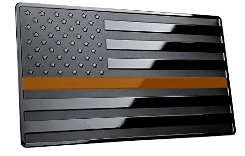 Image of US Black Flag Auto Car Fender Emblem for Cars Trucks Laptop Walls (5 inchx3 inch, Orange Line)