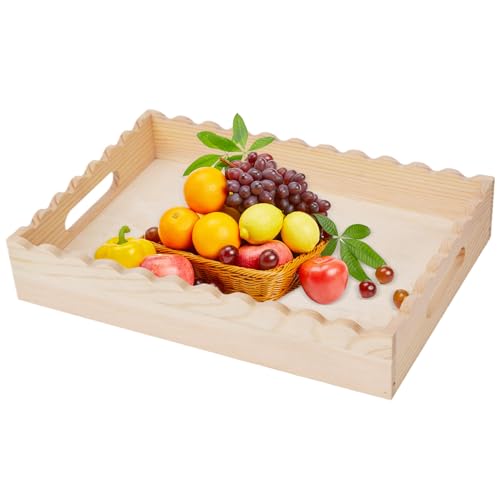 Bandeja decorativa para servir | Bandeja festoneada para mesa de café | Soporte rústico con asas, decoración para el hogar para joyas, alimentación, maquillaje, cocina, fiesta